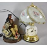 A Modern Touch Table Lamp/Clock Together with Resin Figure of Indian Squaw with Wolf