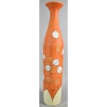 A Glazed Studio Pottery Tall Vase Decorated wit Flowers and Signed E Veoa, 56.5cm high