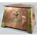 A Good Quality Arts and Crafts Brass and Copper Coal Box with Two Lion Mask and Ring Carrying