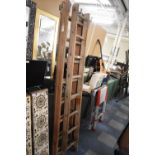 A Vintage Two Section Wooden Loft Ladder and a Small Ladder