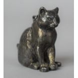 A Small White Metal Box/Vesta in the Form of a Seated Cat, 4cm high