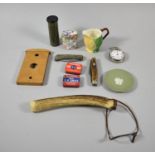 A Collection of Sundries to Include Bone Fishing Priest, Two Vintage Pocket Knives, Cigar Cutter,