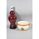 A Sang Boeuf Glazed Vase Shaped Table Lamp Together with a Pheasant Pattern Chamber Pot