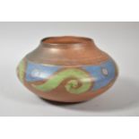 A Studio Pottery Terracotta Vase with Green and Blue Painted Decoration and Monogrammed B to Base,