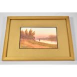 A Small Framed Watercolour Depicting River Scene, 15cm Wide