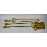 A Set of Three Late 19th Century Brass Long Handled Fire Irons, The Poker 70cm Long