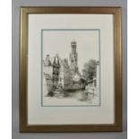 A Framed Pencil Sketch, Brugge, 34cm high