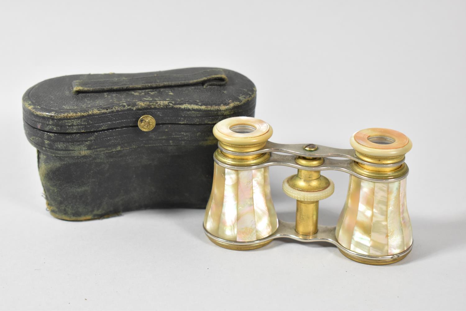 A Late 19th Century/Early 20th Century Cased Pair of Mother of Pearl Mounted Opera Glasses