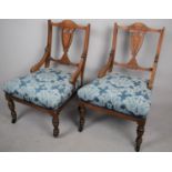 A Pair of Inlaid Mahogany Ladies Nursing Chairs with Pierced Vase Splats