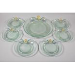 A Mid 20th Century Moulded Green Glass Fruit Set with Gilt Apple Finials