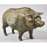 An Edwardian Silver Plated Novelty Table Bell Modelled as a Pig with Hinged Snout, Curly Tail and