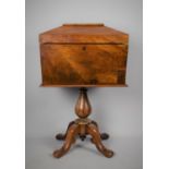 A Mid 19th Century Mahogany Teapoy of Sarcophagus Form with Hinged Lid to Fitted Interior Having Two