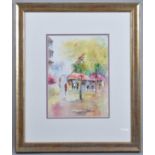 A Framed French Watercolour, Street Cafe, 26cm wide