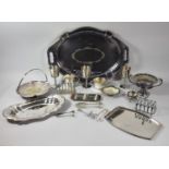 A Large Silver Plated Tray Together with a Collection of Silver Plated Wares to Include Candle