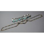 A Silver Bracelet with Turquoise Together with a Silver Necklace with Pearls and Blue Stones