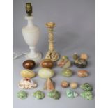 A Collection Polished Stone Eggs, Table Lamp etc