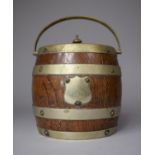 An Edwardian Oak Biscuit Barrel with Silver Plated Banding and Mounts, 14cm Diameter