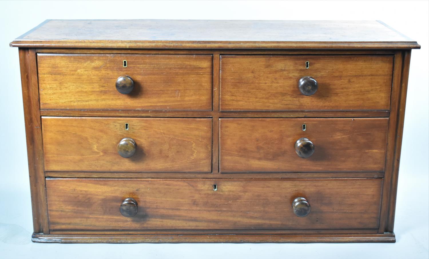 A 19th Century Mahogany Housekeepers Cupboard Base with Four Short and One Long Drawers, 118cm Wide