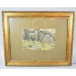 A Framed Watercolour Depicting Daffodils Beside Wooded Path, 26cm Wide