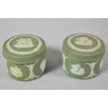 A Pair of Wedgwood Green Jasperware Boxes, Each 7cm Diameter