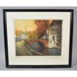 A Framed Limited Edition Print Depicting Canal Bridge in Town, Signed in Pencil to the Border,