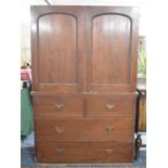 A Late Victorian Mahogany Linen Press for Restoration, the Base with Two and Two Long Drawers,