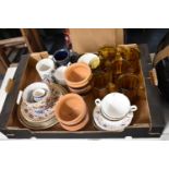 A Box Containing Various Glass and Glazed Pottery