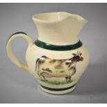A Modern Transfer Printed Milk Jug Decorated with Cow and Cockerel, 15cm high