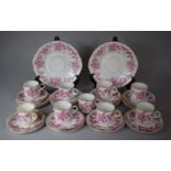 A 19th Century Gilt and Pink Leaf Transfer Pattern Teaset to Comprise Two Cake Plates, Twelve Side