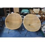 A Pair of Mid 20th Century Retro Satellite Chairs with Woven Wicker on Metal Frame