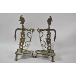 A Pair of Fretwork Metal Rushlight Stands with Knight Helmet Finials, 32cm High