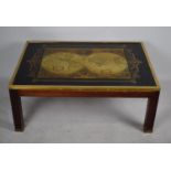 A Late 20th Century Brass Mounted Coffee Table Decorated with Map of the World, 89cm wide