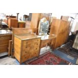 A Five Piece Edwardian String Inlaid Walnut Bedroom Suite Comprising Gents and Ladies Wardrobes,