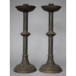 A Pair of 18th Century Style Brass Candle Sticks, 38cm high