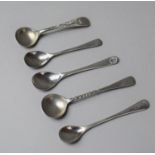 A Collection of Five Hallmarked Silver Condiment Spoons