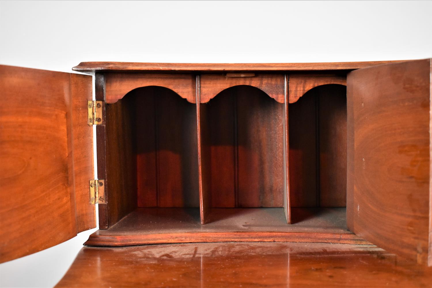 A Reproduction Walnut Carlton House Style Writing Desk with Serpentine Fronts and Raised Back Having - Image 3 of 5