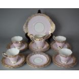 A Royal Standard Gilt and Pink Decorated Teaset to Comprise Four Cups, Cakeplate, Six Sideplates,