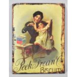 A Printed Reproduction Metal Advertising Sign for Peek Frean Biscuits, 40cm high