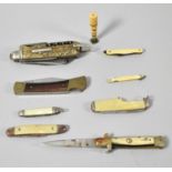 A Collection of Eight Vintage Fruit and Pocket Knives Together with a Small Seal