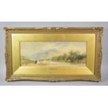 A Gilt Framed Watercolour Depicting Scottish River with Horse and Cart and Figures to Foreground,