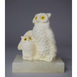 A Spanish Alabaster Based Study of Long Eared Owl and Chick, 12cm high