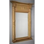 A 19th Century Gilt Framed Pier Mirror with Shelf Having Half Pilaster and Moulded Floral