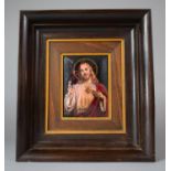 A Framed Enamelled Plaque of Jesus Signed P Bonnet, Limoges, 11cm high