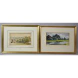 Two Framed Watercolours by E Nightingale, "On the Wey, Shalford 1895" and "Dulwich", 23cm wide