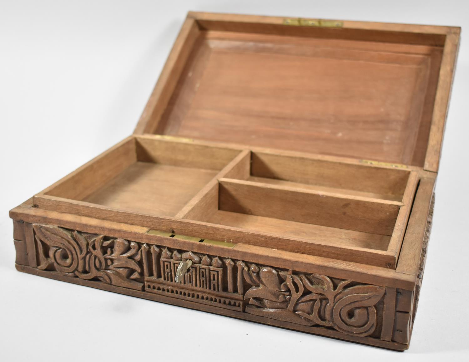 A Late 19th/Early 20th Century Deeply Carved Teak Souvenir Box for the Taj Mahal, India, Hinged - Image 2 of 2