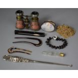 A Small Collection of Curios to Include Silver Handled Buttonhook, Enamelled Opera Glasses,