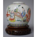 A Chinese Famille Rose Export Ginger Jar, Decorated with Scholars and Student in Exterior Scene (
