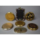 A Collection of Five Mid 20th Century Powder Compacts, Jewelled Easel Back Photo Frame and an Oval