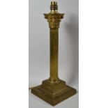 An Edwardian Table Lamp Base of Corinthian Column Form of Square Stepped Base, 41cm High