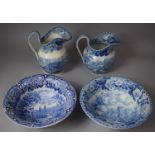 A Collection of Four pieces of 19th Century Transfer Printed Jugs and Bowls to include Bristol